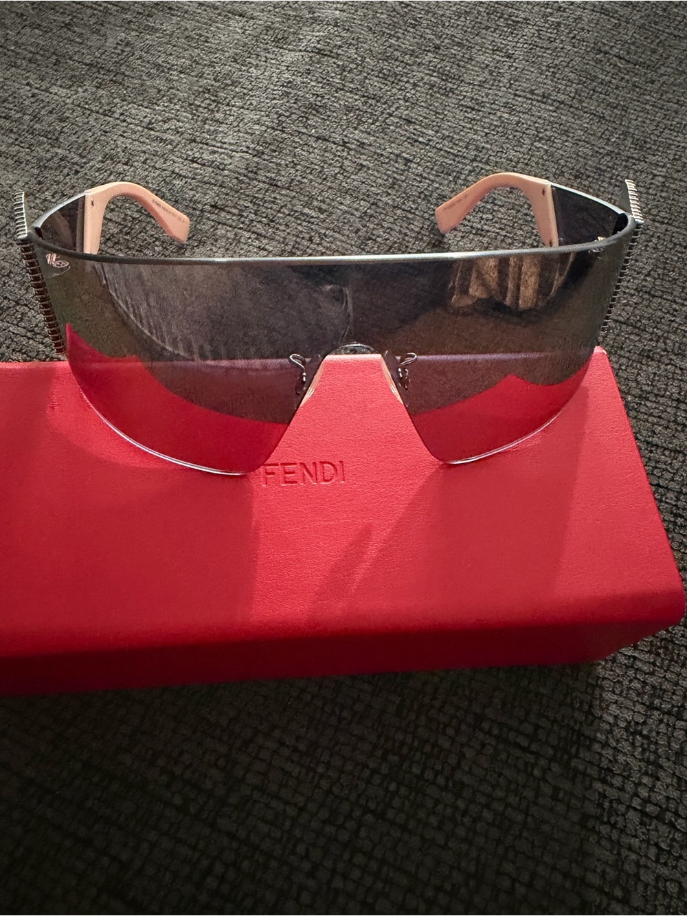 Fendi Shield Sunglasses with Silver Lens and Pink Temples